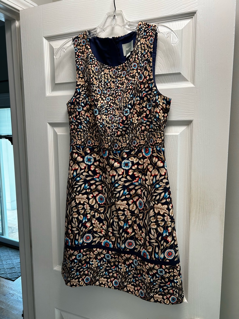 Maeve Floral Embroidered Sleeveless Dress in Navy Multi